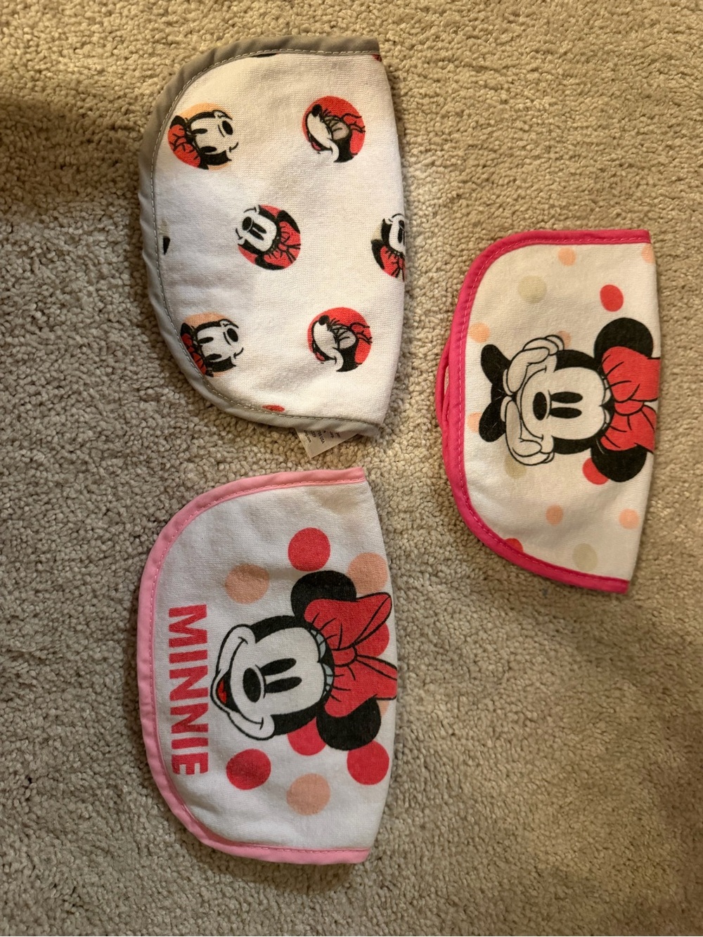 Disney Minnie Mouse Pink White and Black Baby Bibs - Set of 3